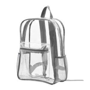 Clear - Full Sized Transparent Backpack with Gray Straps - Event Approved - NWT